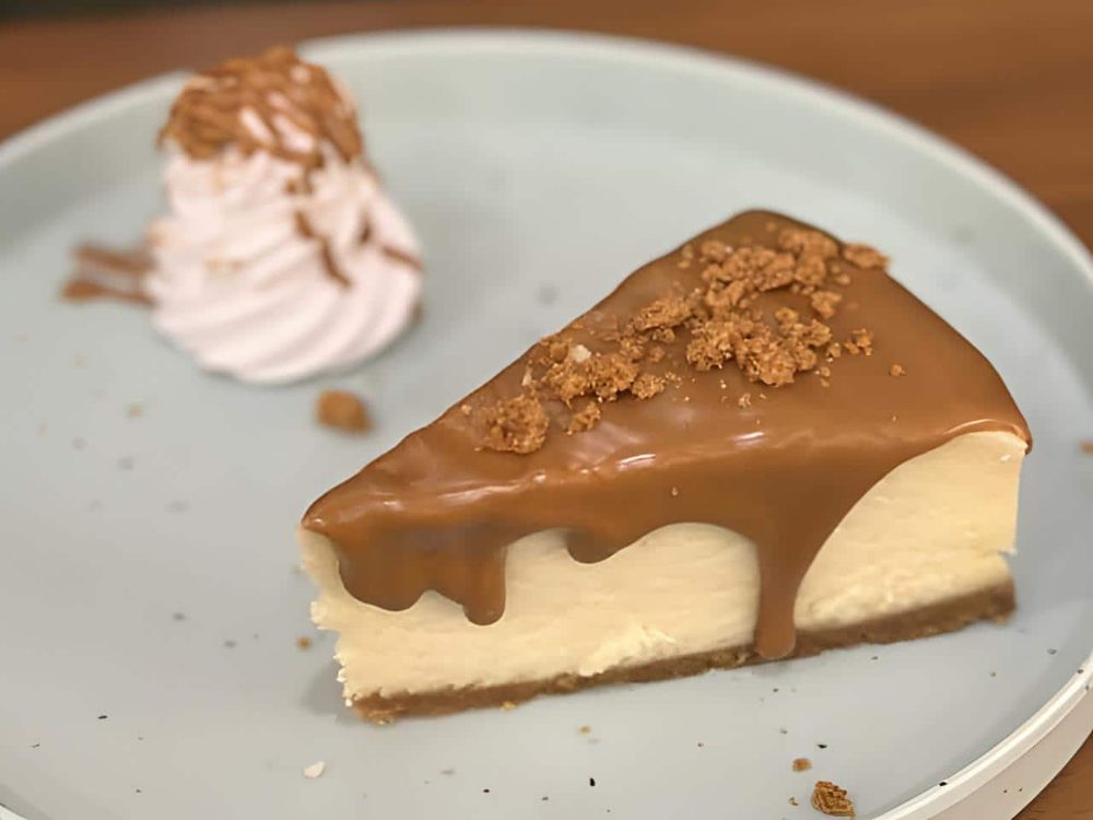 Slice of Biscoff cheesecake
