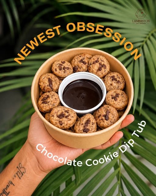 Chocolate cookie dip tub held in hand