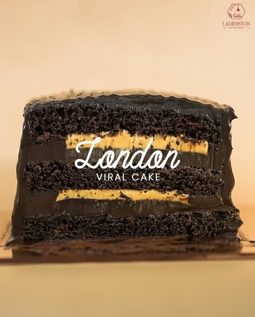 Lamington's London viral chocolate layer cake with caramel stripes